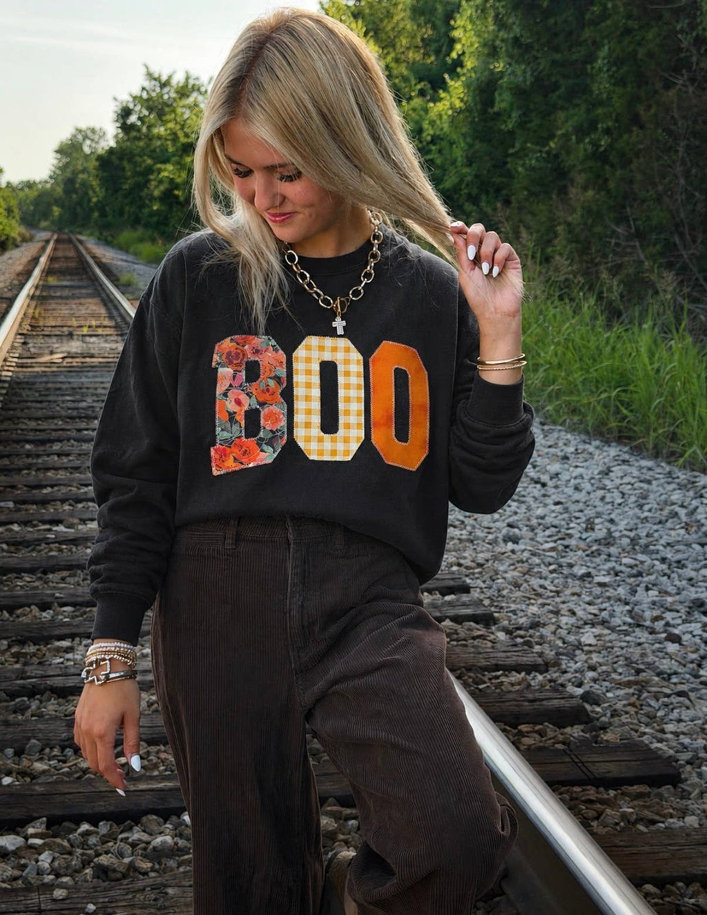 Boo Embroidered Floral Sweatshirt 