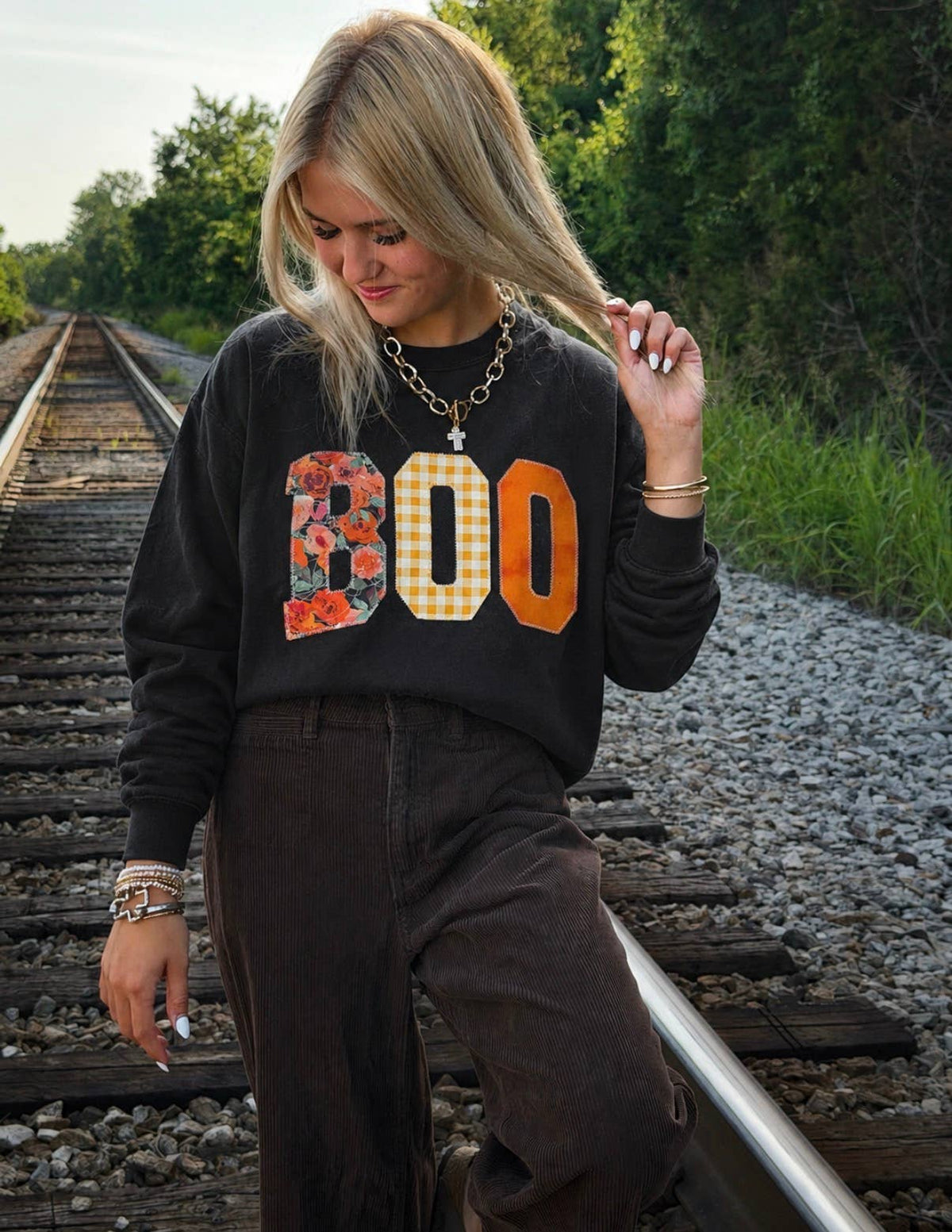 Boo Embroidered Floral Sweatshirt 