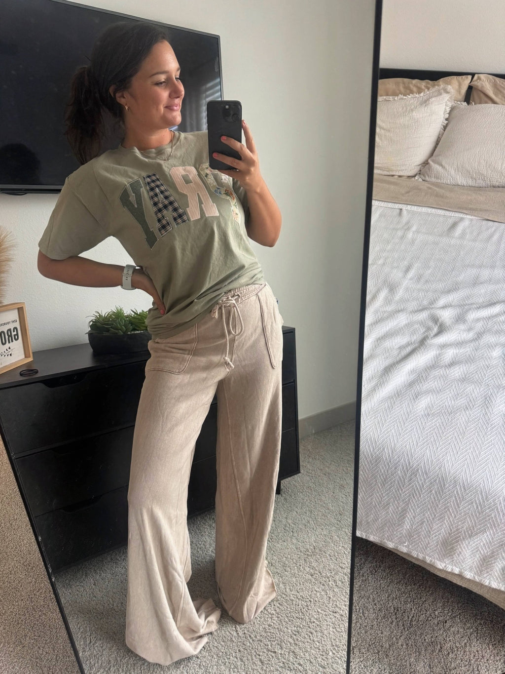 Pray Embroidered Short Sleeve Tee in Sage