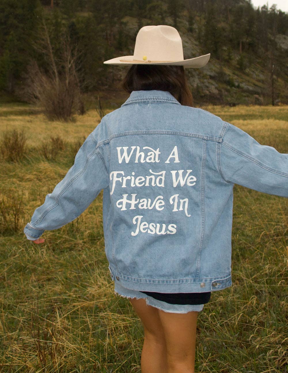 What a Friend In Jesus Denim Jacket: XS