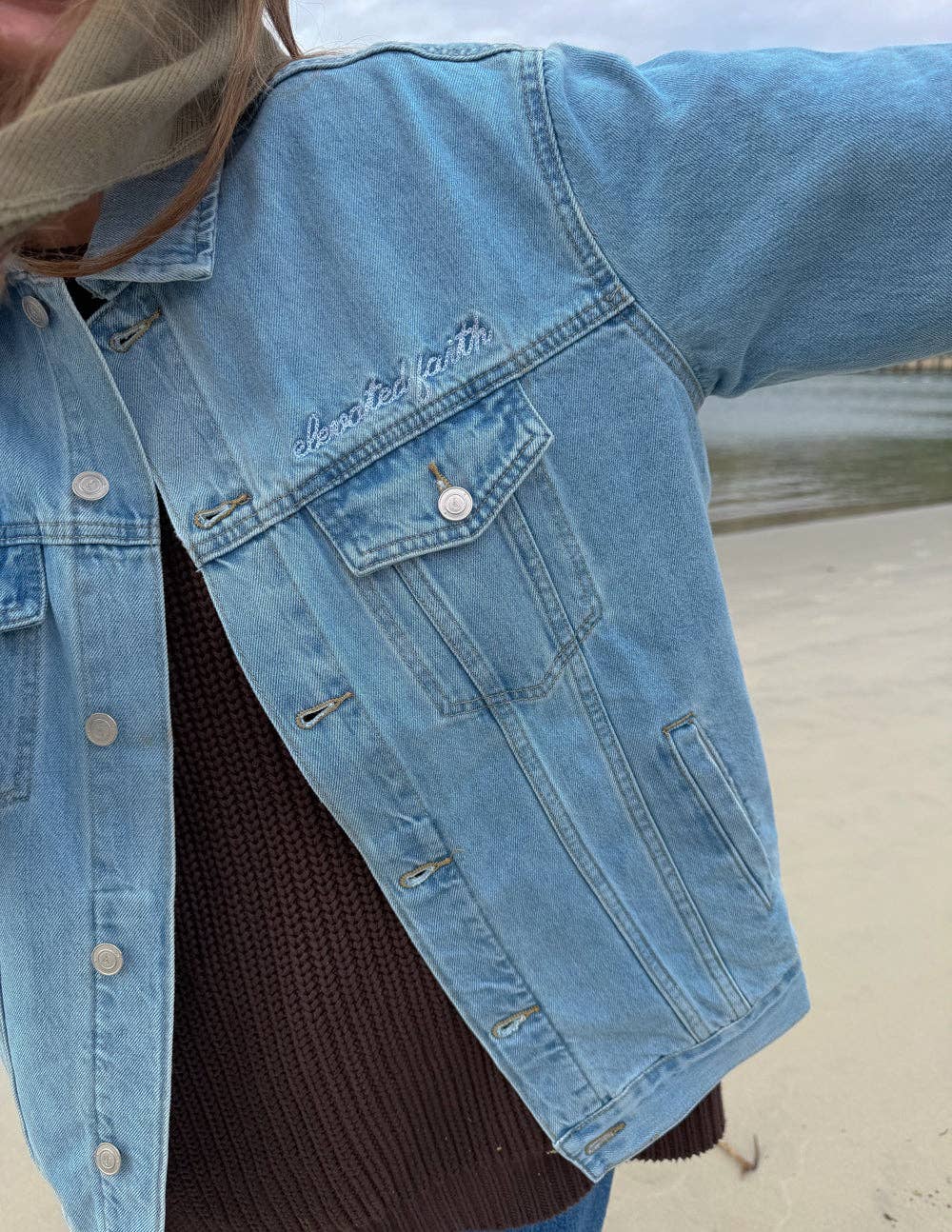 What a Friend In Jesus Denim Jacket: XS