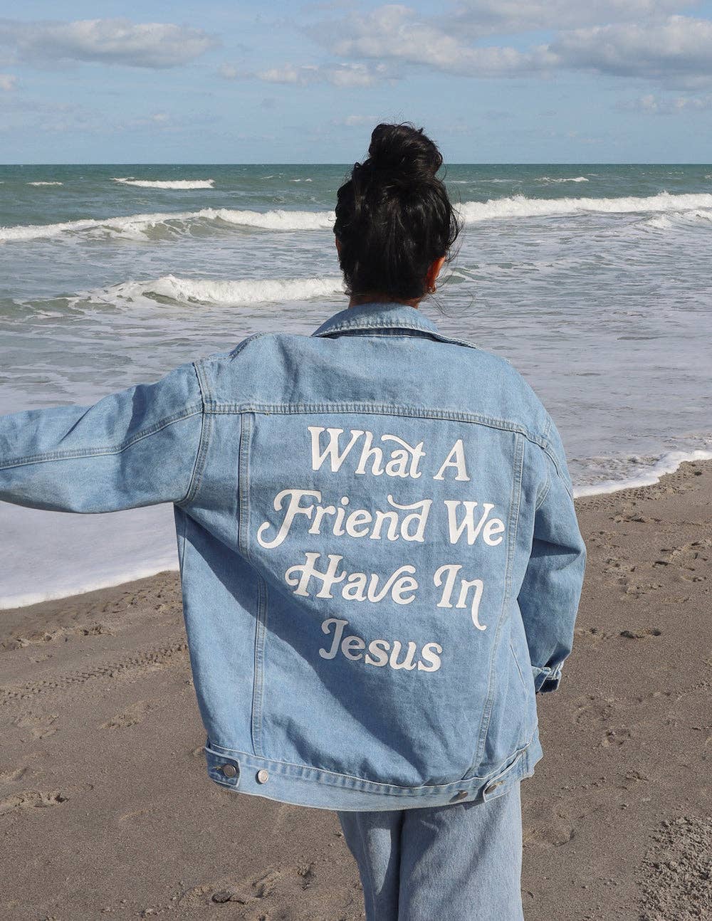 What a Friend In Jesus Denim Jacket: XS