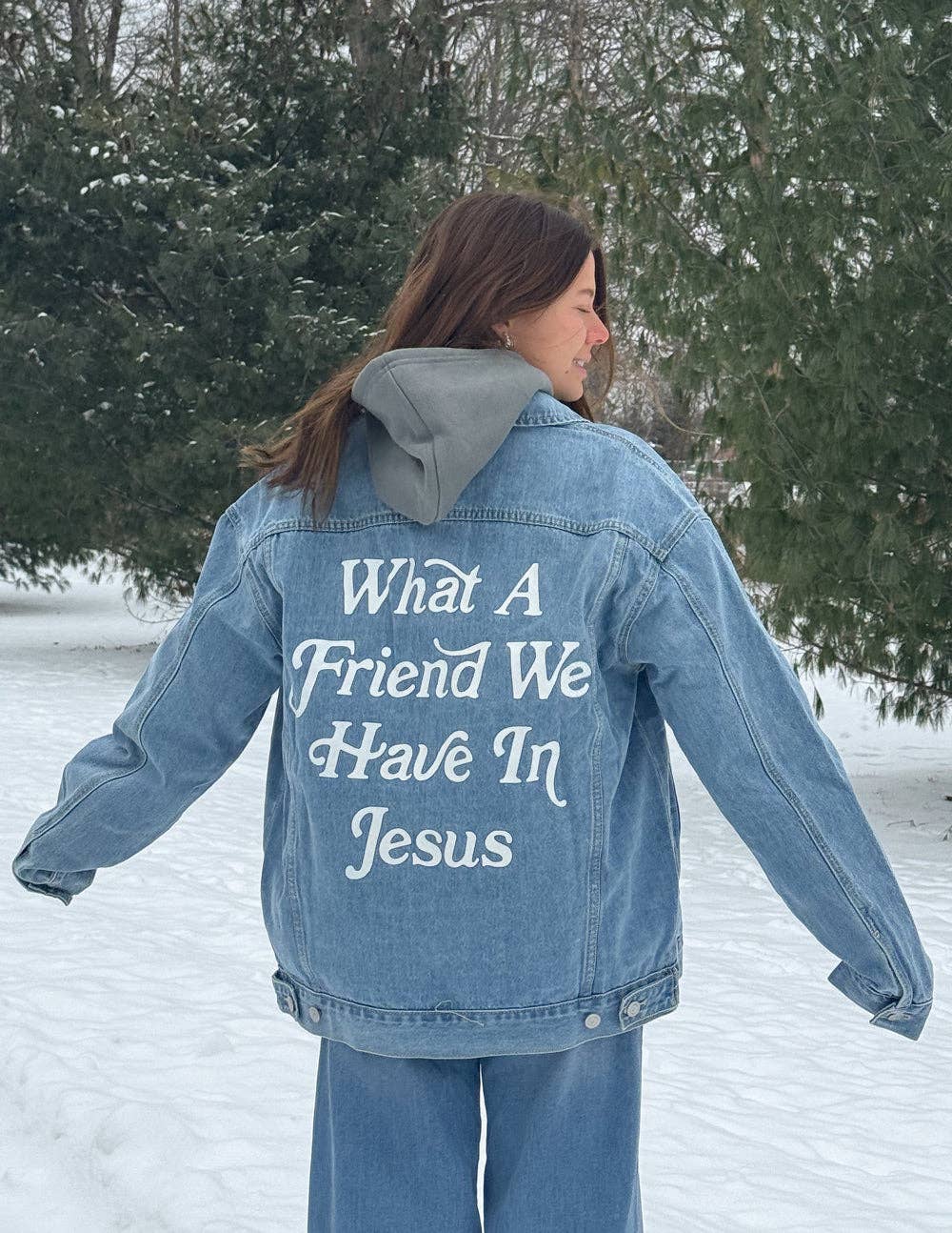 What a Friend In Jesus Denim Jacket: XS