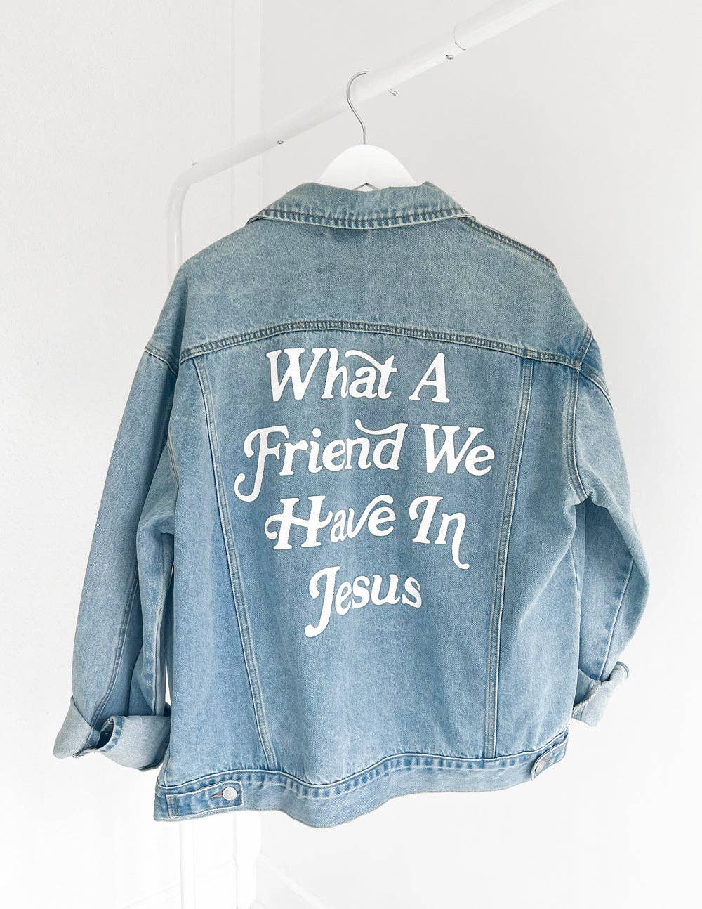 What a Friend In Jesus Denim Jacket: XS