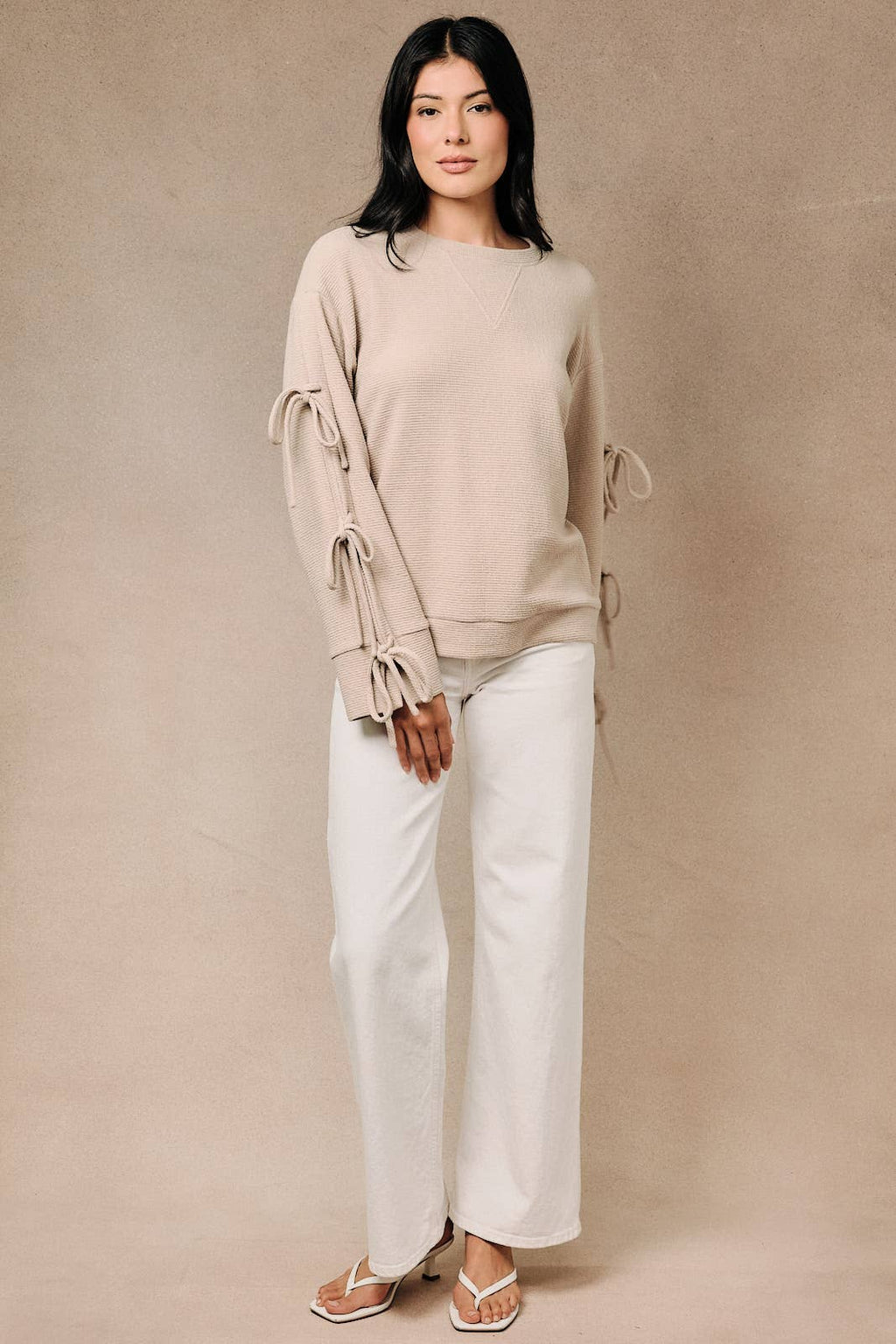 Ribbed Long Sleeve Side Tie Pullover