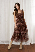 Brown Sugar Bloom Tiered Mesh Floral Dress