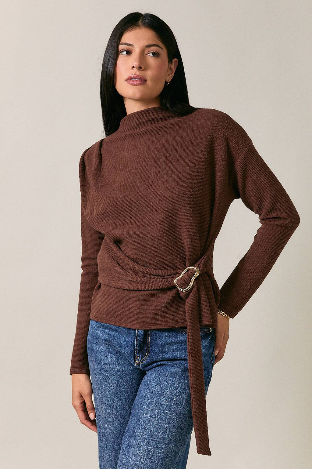 A Touch of Gold Brown Belted Sweater