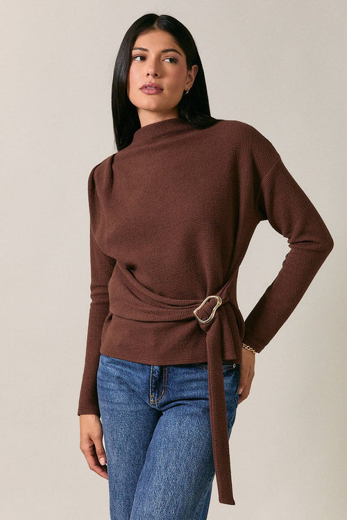 A Touch of Gold Brown Belted Sweater