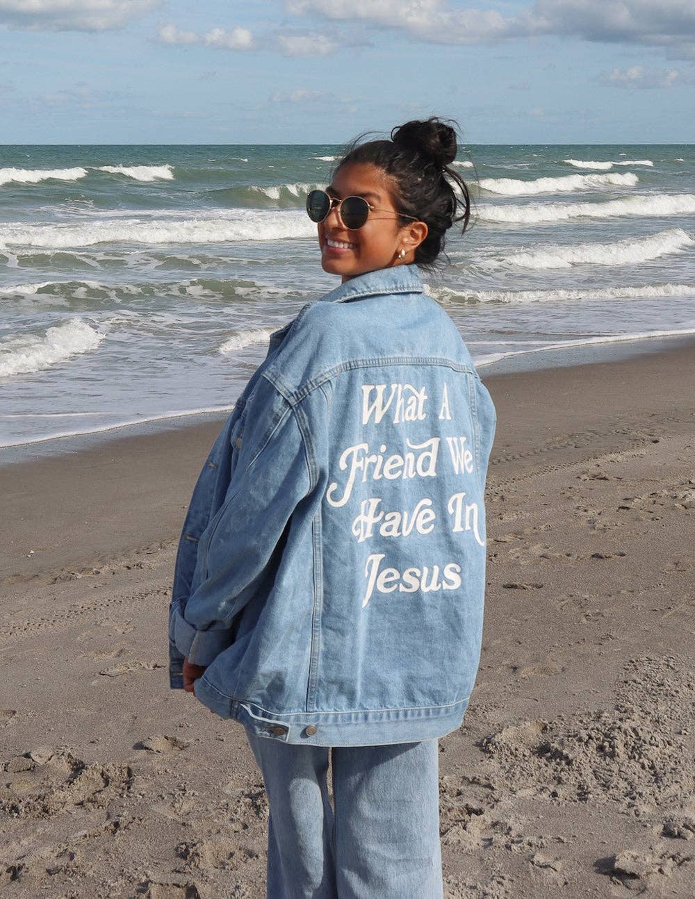 What a Friend In Jesus Denim Jacket: XS