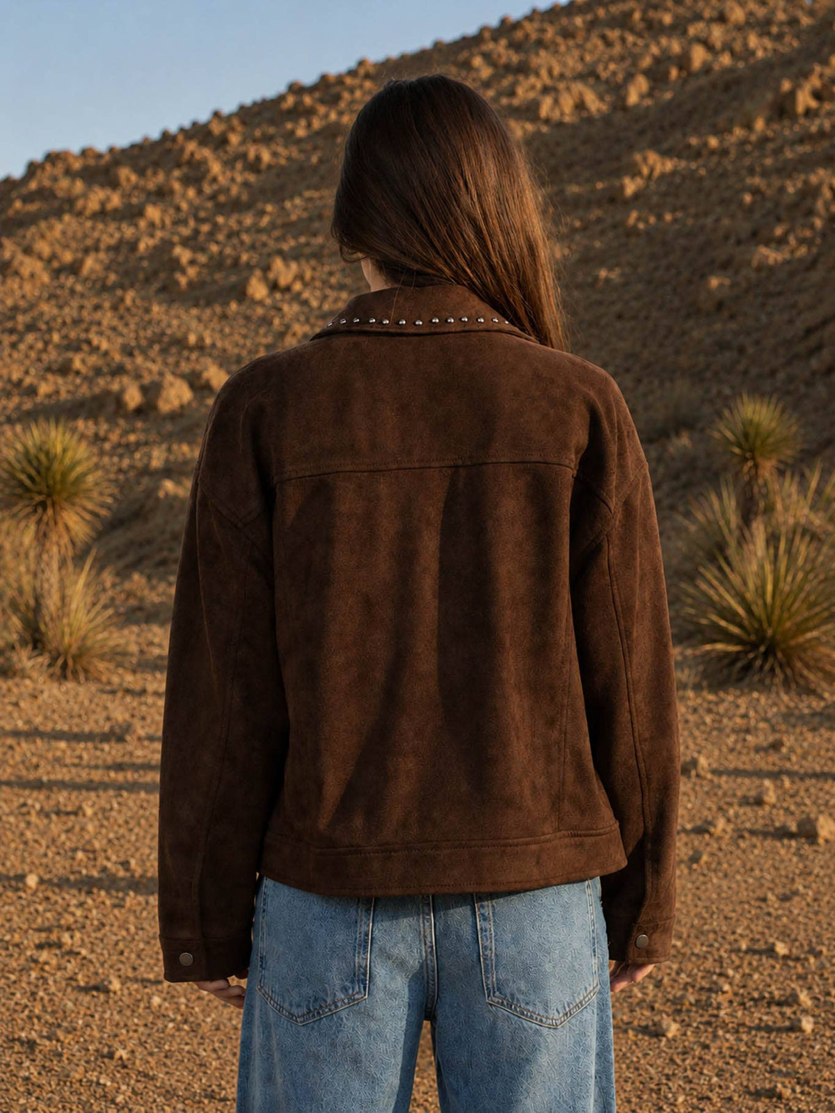 Rustic Rebel Collared Zip-Up Studded Suede Jacket