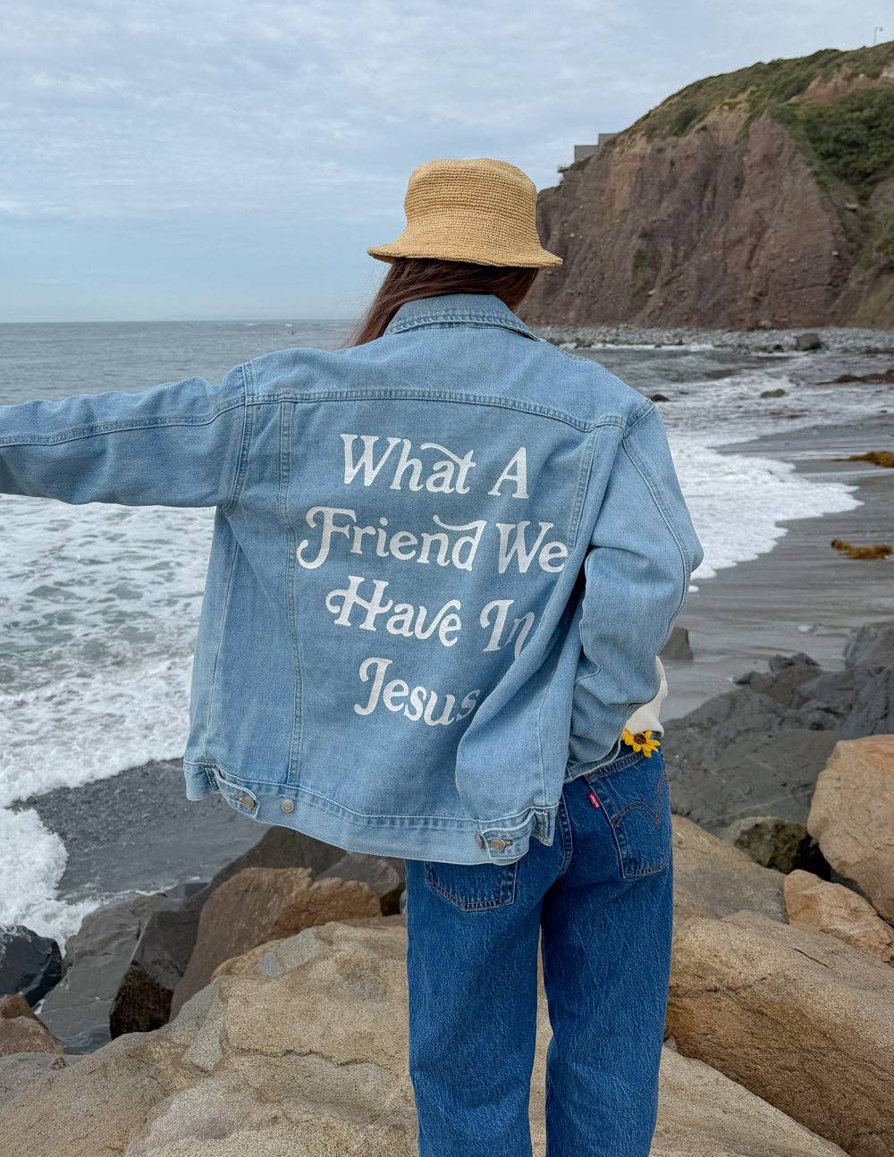 What a Friend In Jesus Denim Jacket: XS
