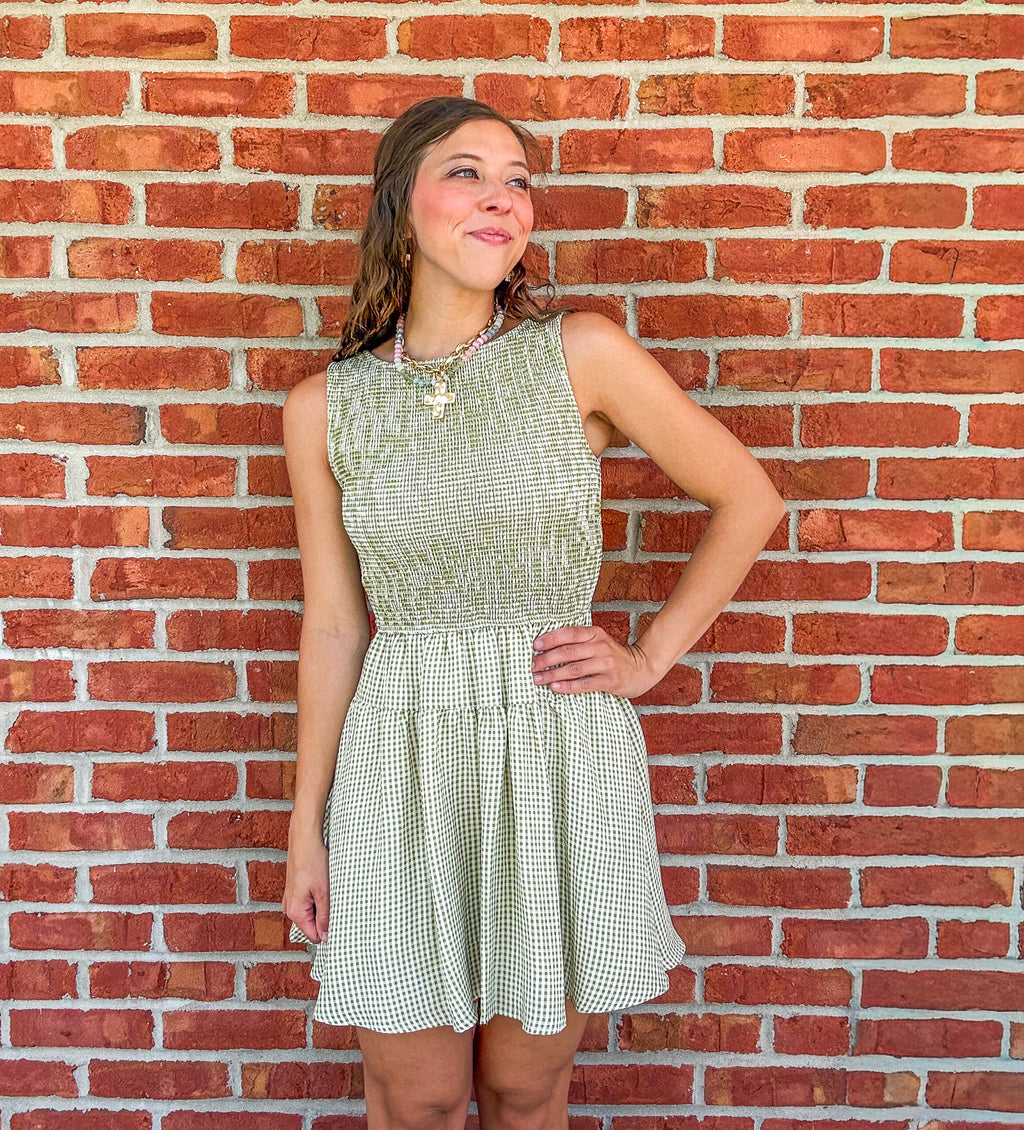 Olive Grove Gingham Dress