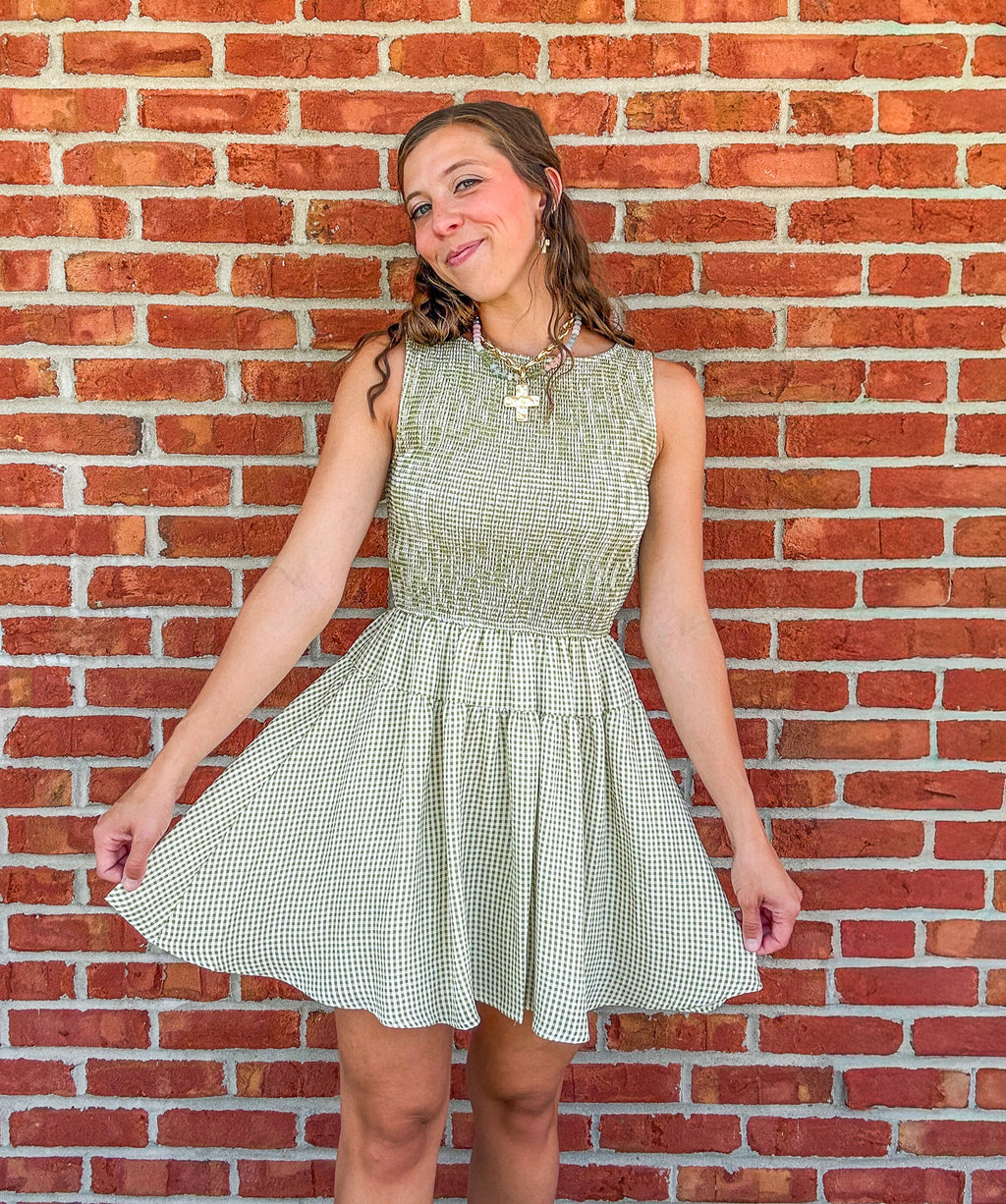 Olive Grove Gingham Dress