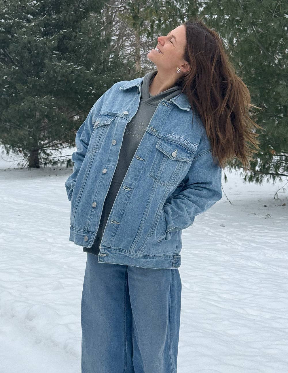 What a Friend In Jesus Denim Jacket: XS