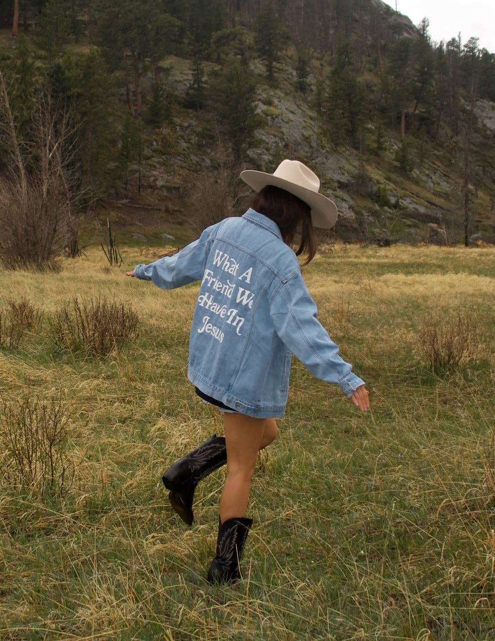 What a Friend In Jesus Denim Jacket: XS