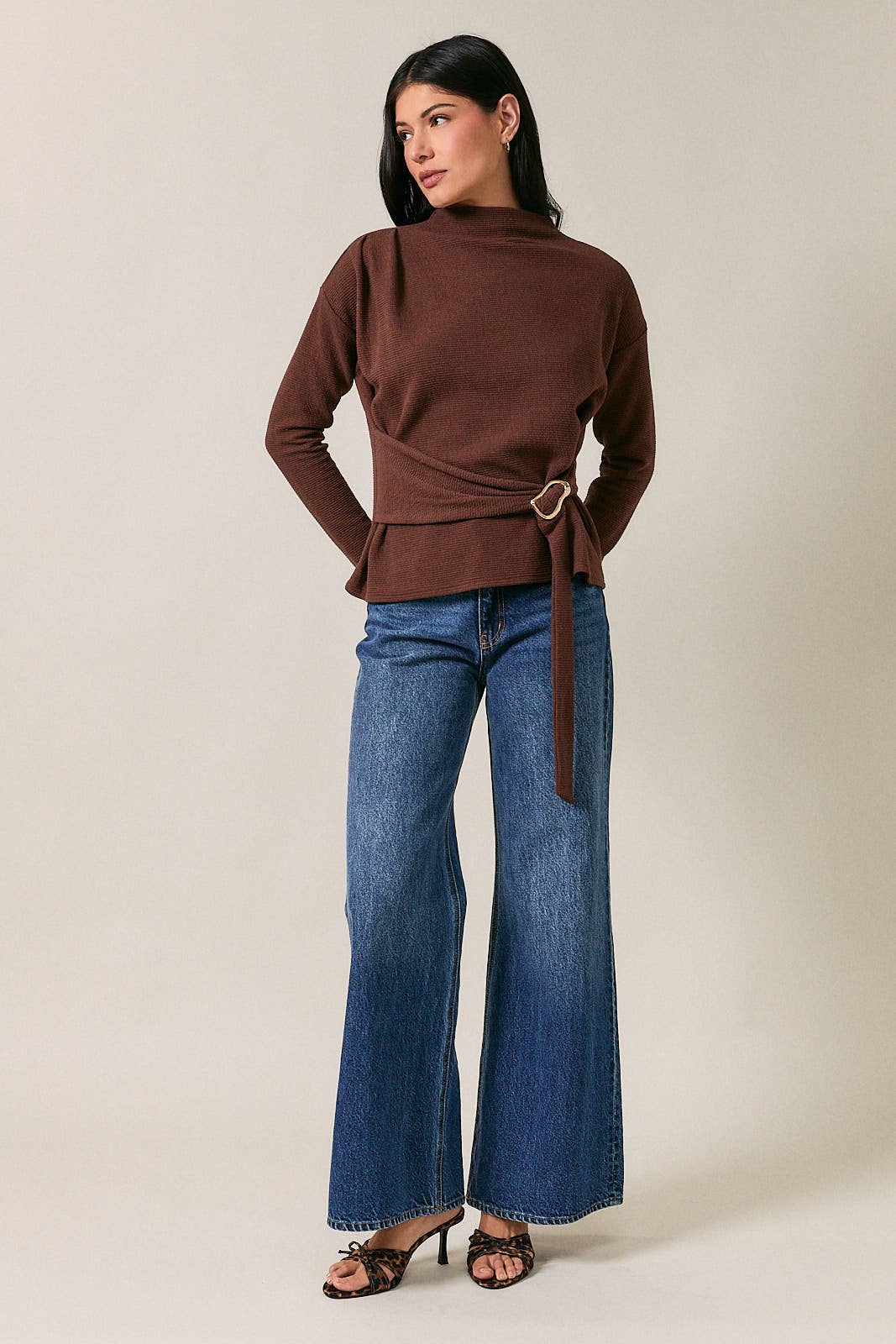 A Touch of Gold Brown Belted Sweater