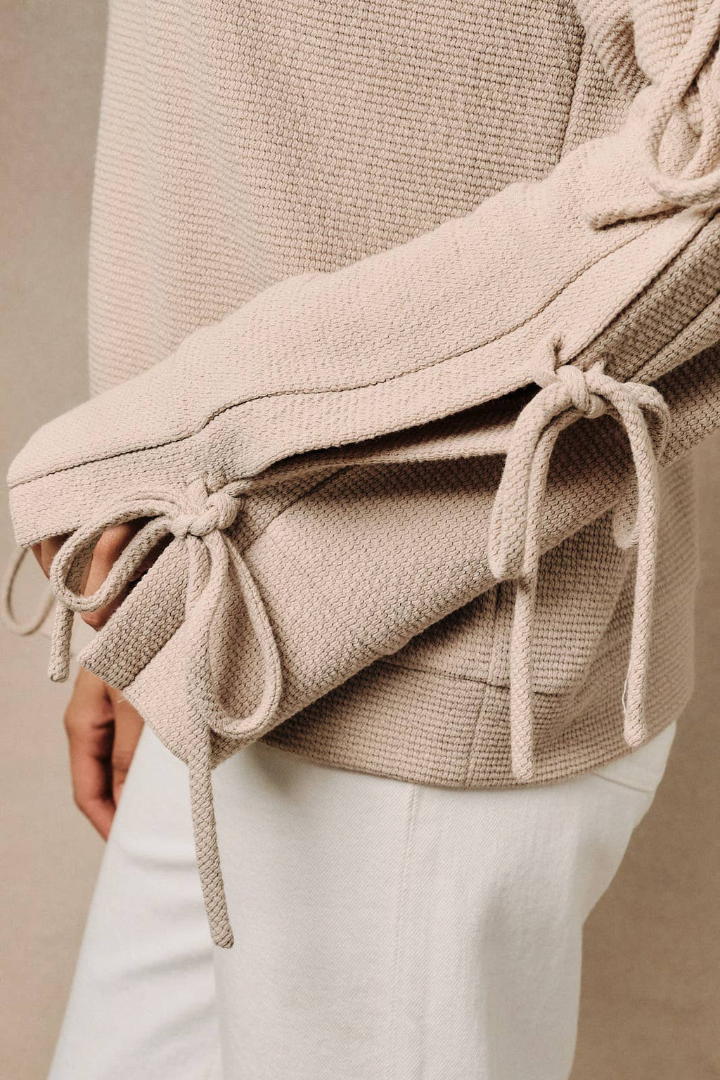 Ribbed Long Sleeve Side Tie Pullover