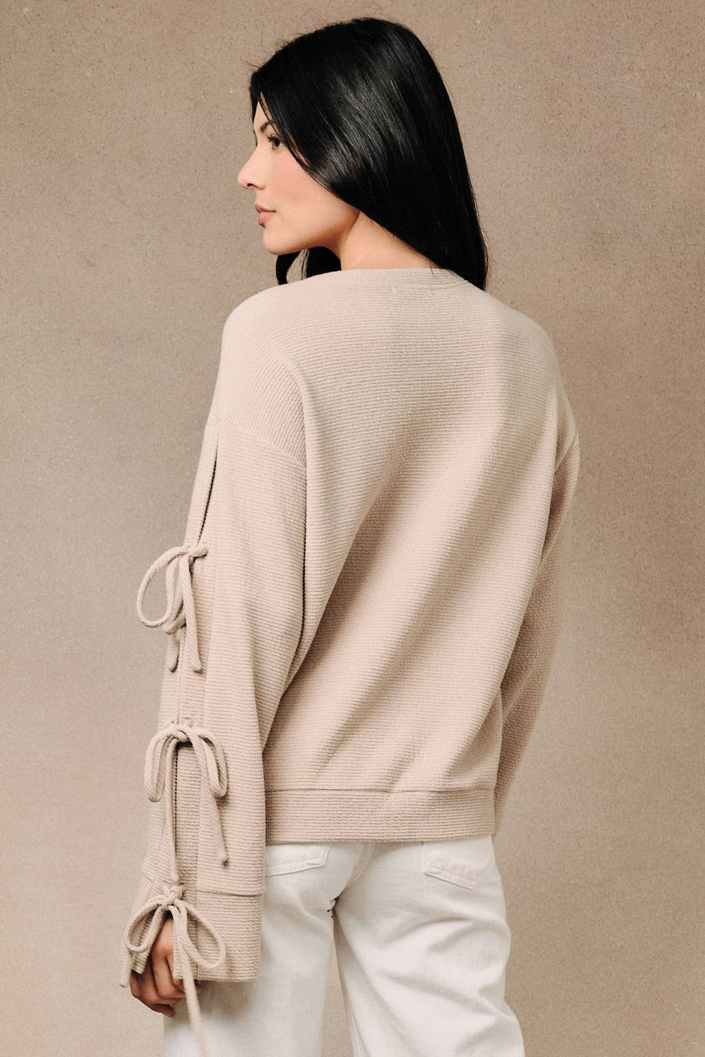 Ribbed Long Sleeve Side Tie Pullover