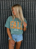 Fall Bow Floral Short Sleeve Embroidered Tee