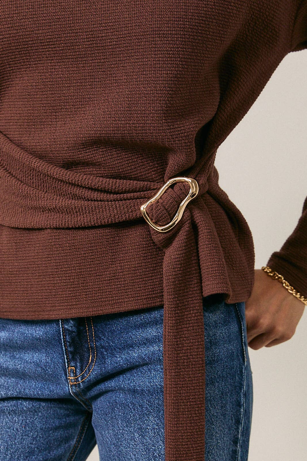 A Touch of Gold Brown Belted Sweater
